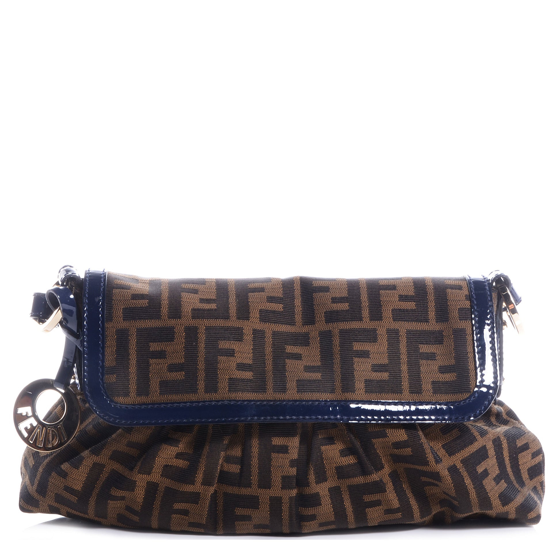 Fendi Zucca Patent Small Chef Shoulder Bag Tobacco Blue 1 of 9