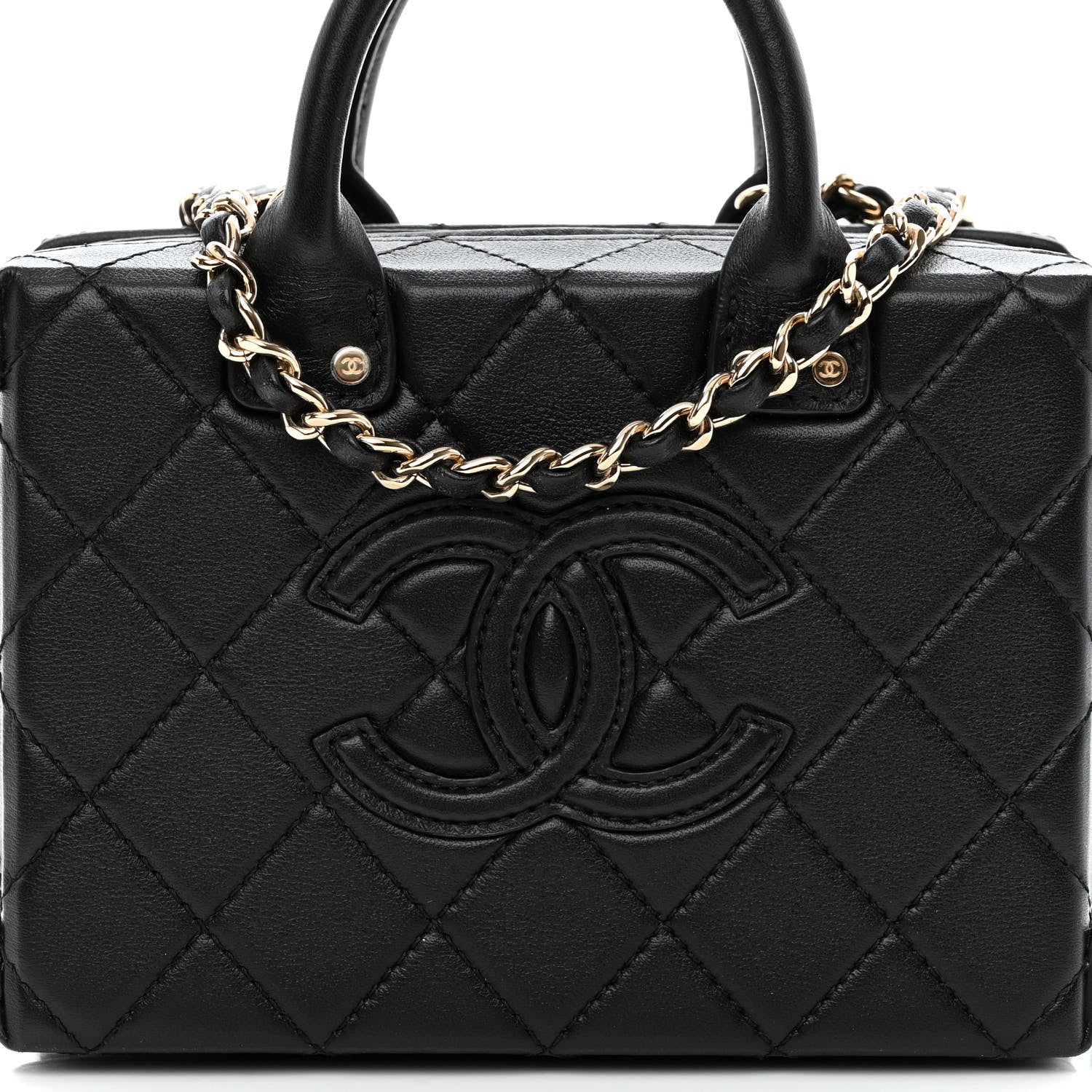 Chanel Calfskin Quilted Small Studded Square Vanity Case Black 8 of 10