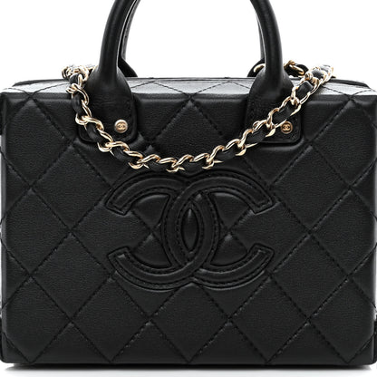 Chanel Calfskin Quilted Small Studded Square Vanity Case Black 8 of 10