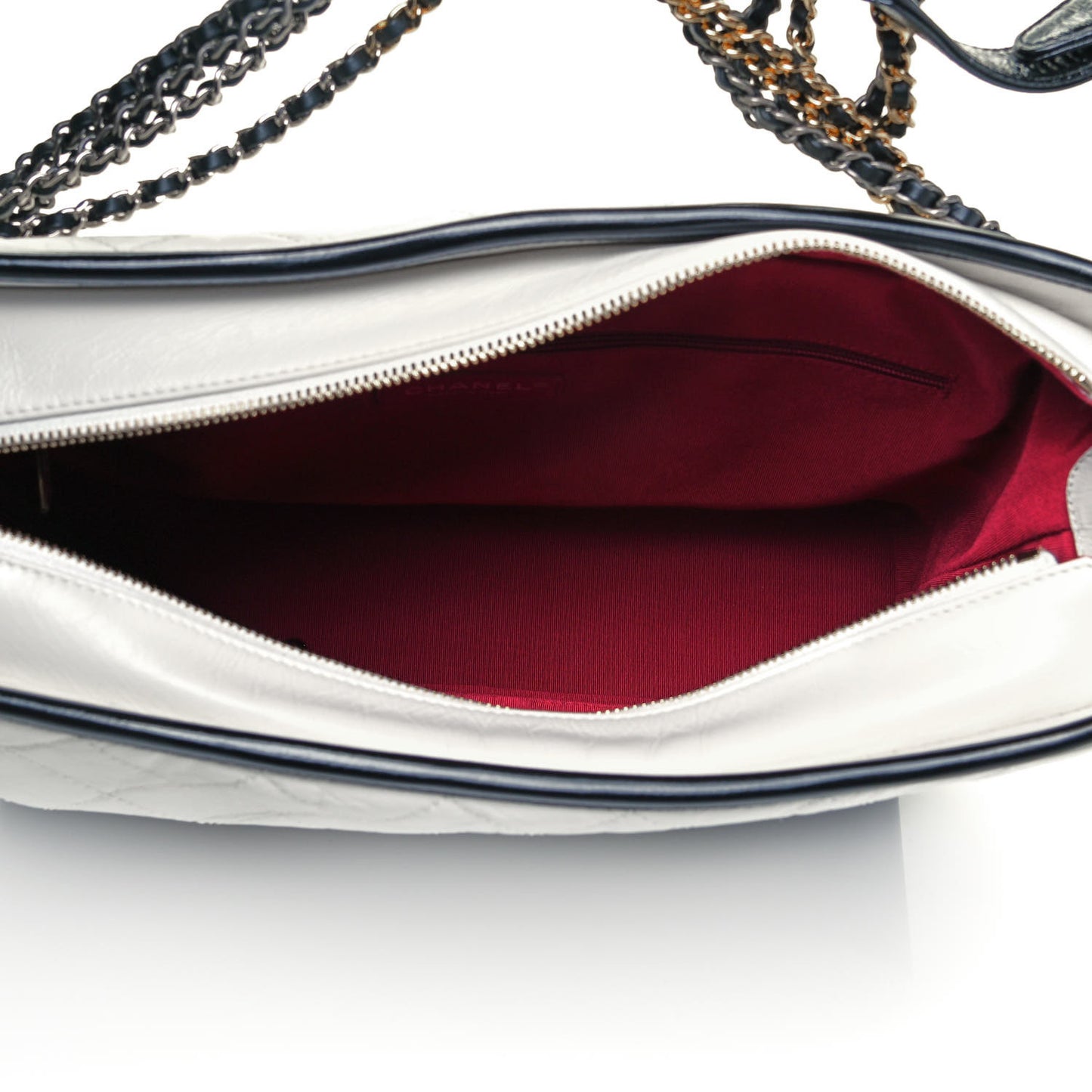 Aged Calfskin Quilted Large Gabrielle Hobo White Black