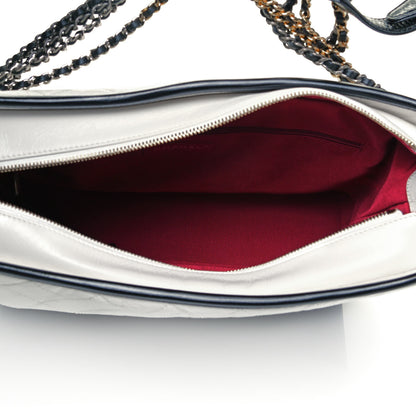 Chanel Aged Calfskin Quilted Large Gabrielle Hobo White Black 7 of 9
