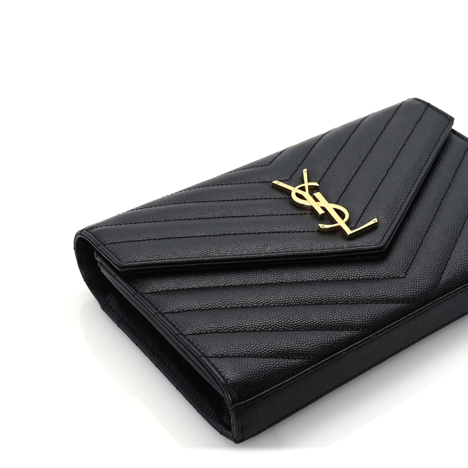 Saint Laurent Grain De Poudre Matelasse Chevron Monogram Chain Wallet  Black 7 of 8