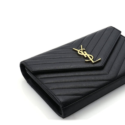 Saint Laurent Grain De Poudre Matelasse Chevron Monogram Chain Wallet  Black 7 of 8
