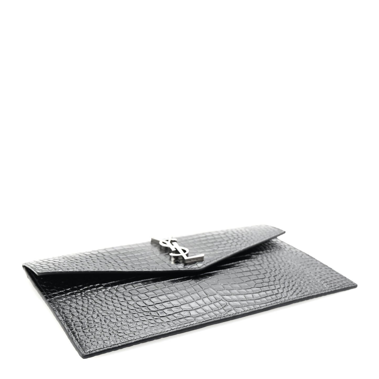 Calfskin Crocodile Embossed Uptown Monogram Clutch Black