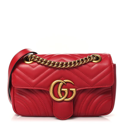 Gucci Calfskin Matelasse Mini GG Marmont Shoulder Bag Hibiscus Red 1 of 7