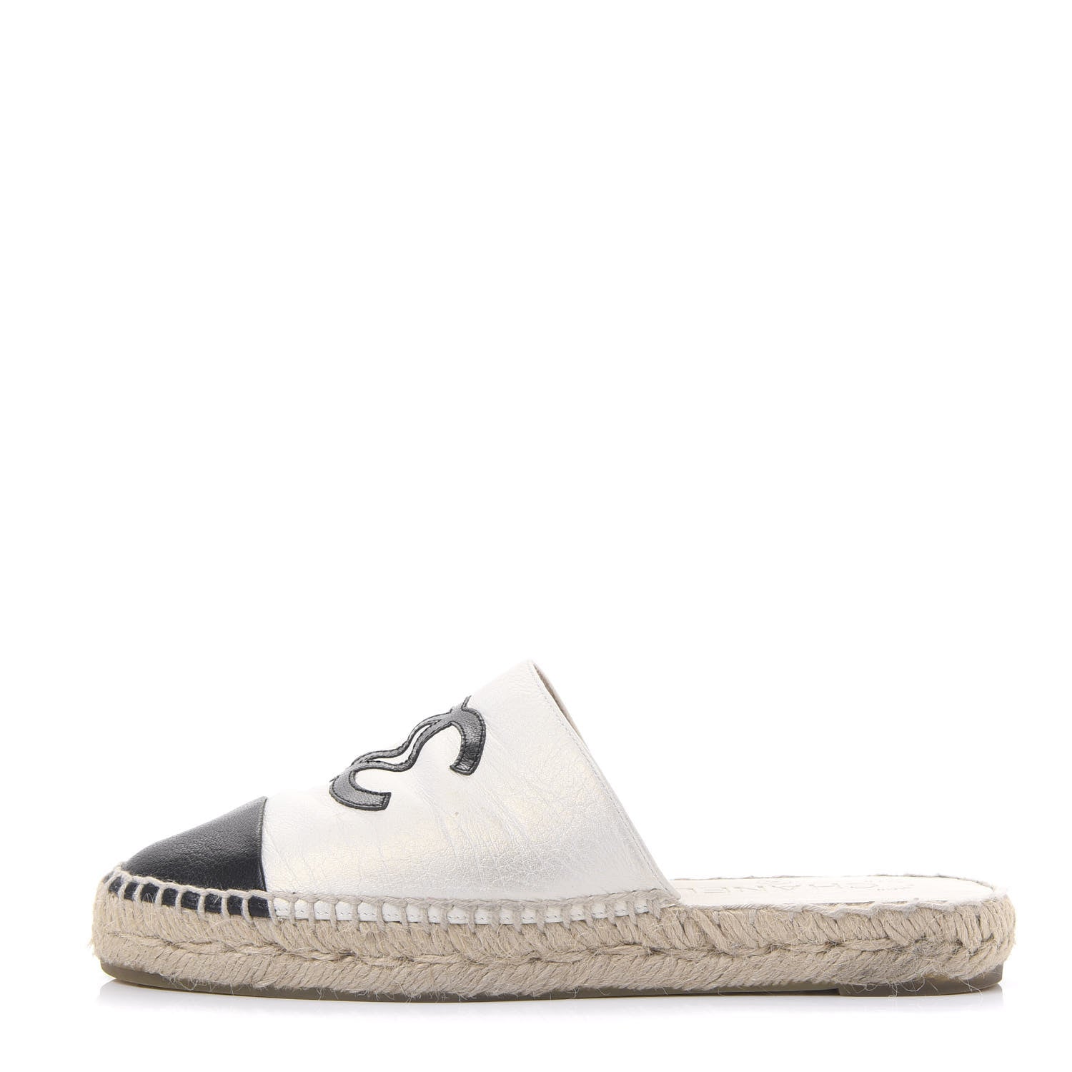 Chanel Iridescent Goatskin CC Espadrille Mules 36 Ivory Black 1 of 9