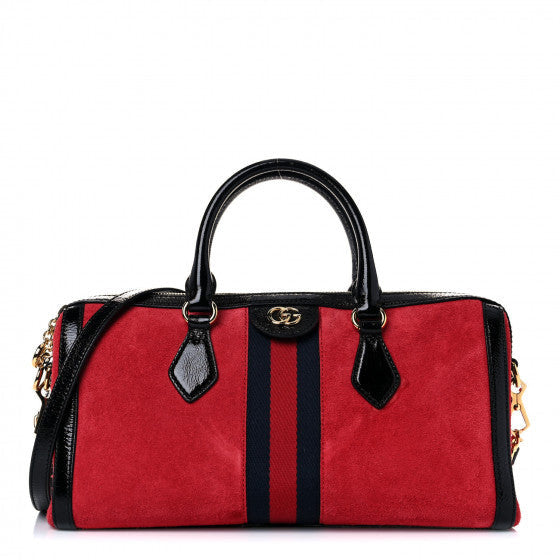 Gucci Suede Patent Web Medium Ophidia Boston Hibiscus Red Black 1 of 1