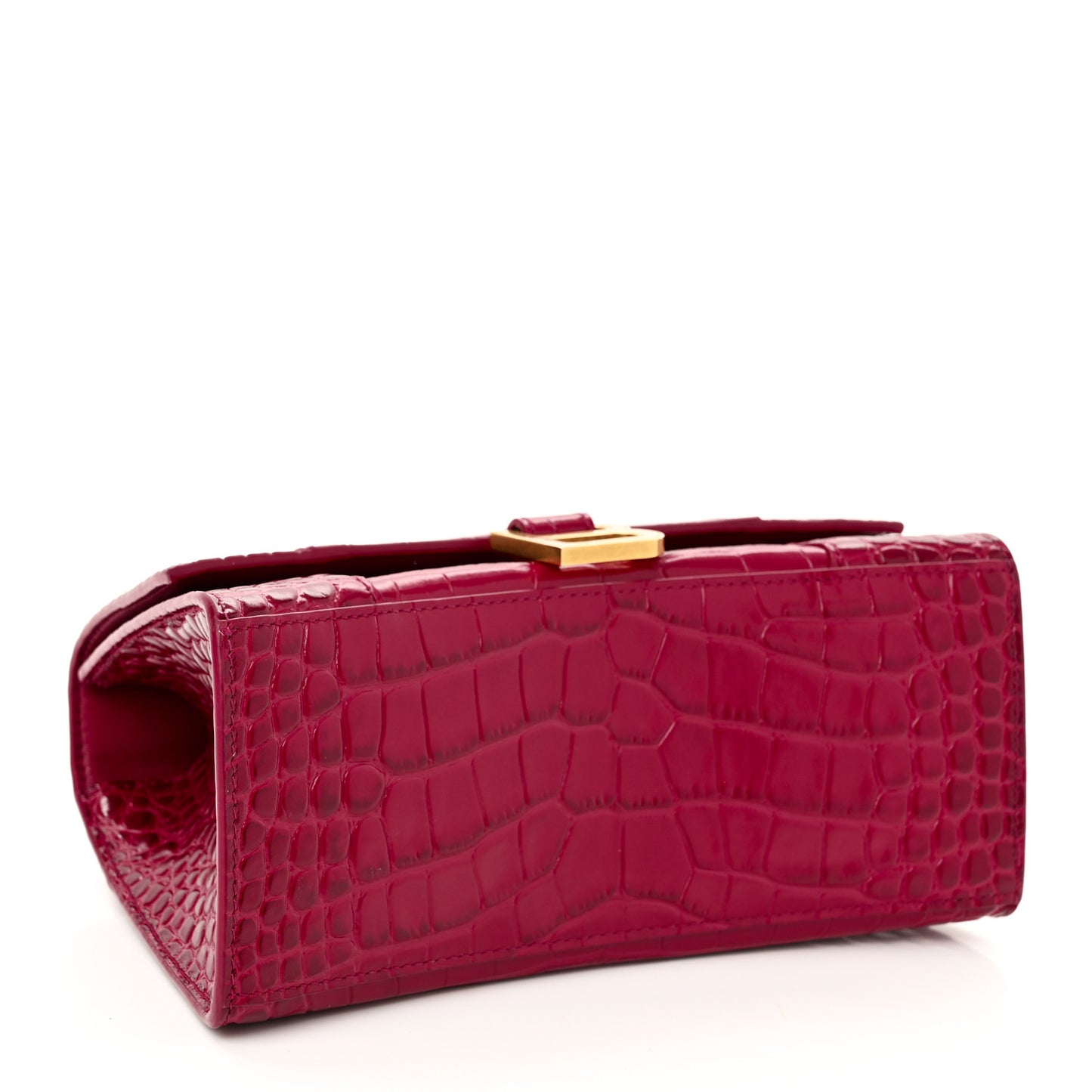 Shiny Calfskin Crocodile Embossed Small Hourglass Top Handle Bag Raspberry