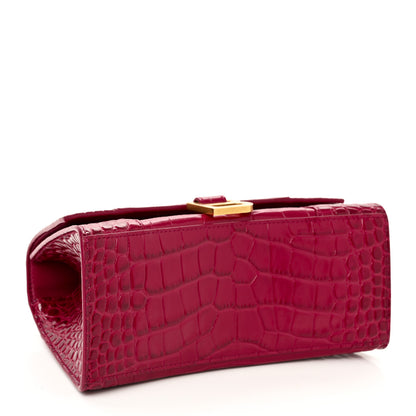 Balenciaga Shiny Calfskin Crocodile Embossed Small Hourglass Top Handle Bag Raspberry 4 of 10