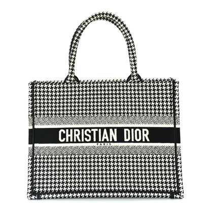 Christian Dior Canvas Houndstooth Embroidered Medium Book Tote  Black White 1 of 8