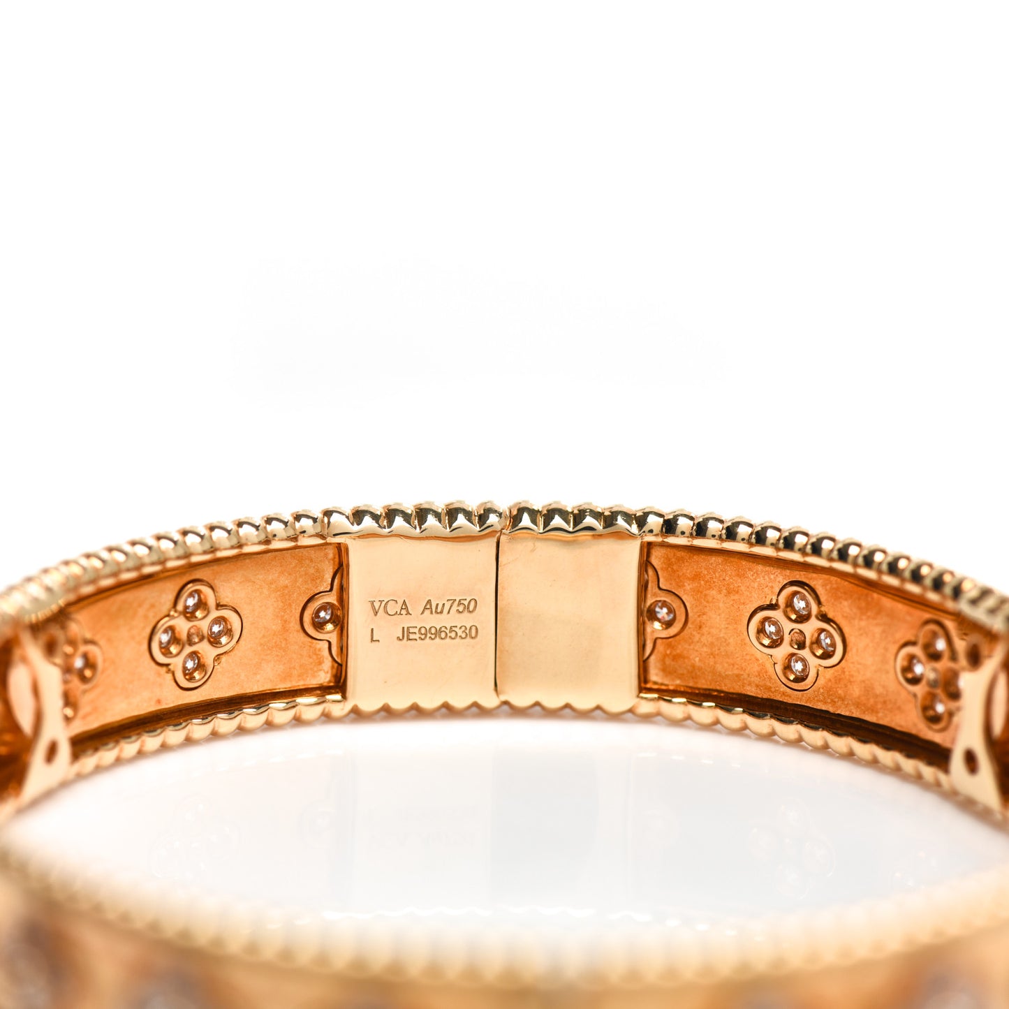 18K Rose Gold Diamond Perlee Clovers Bangle Bracelet L