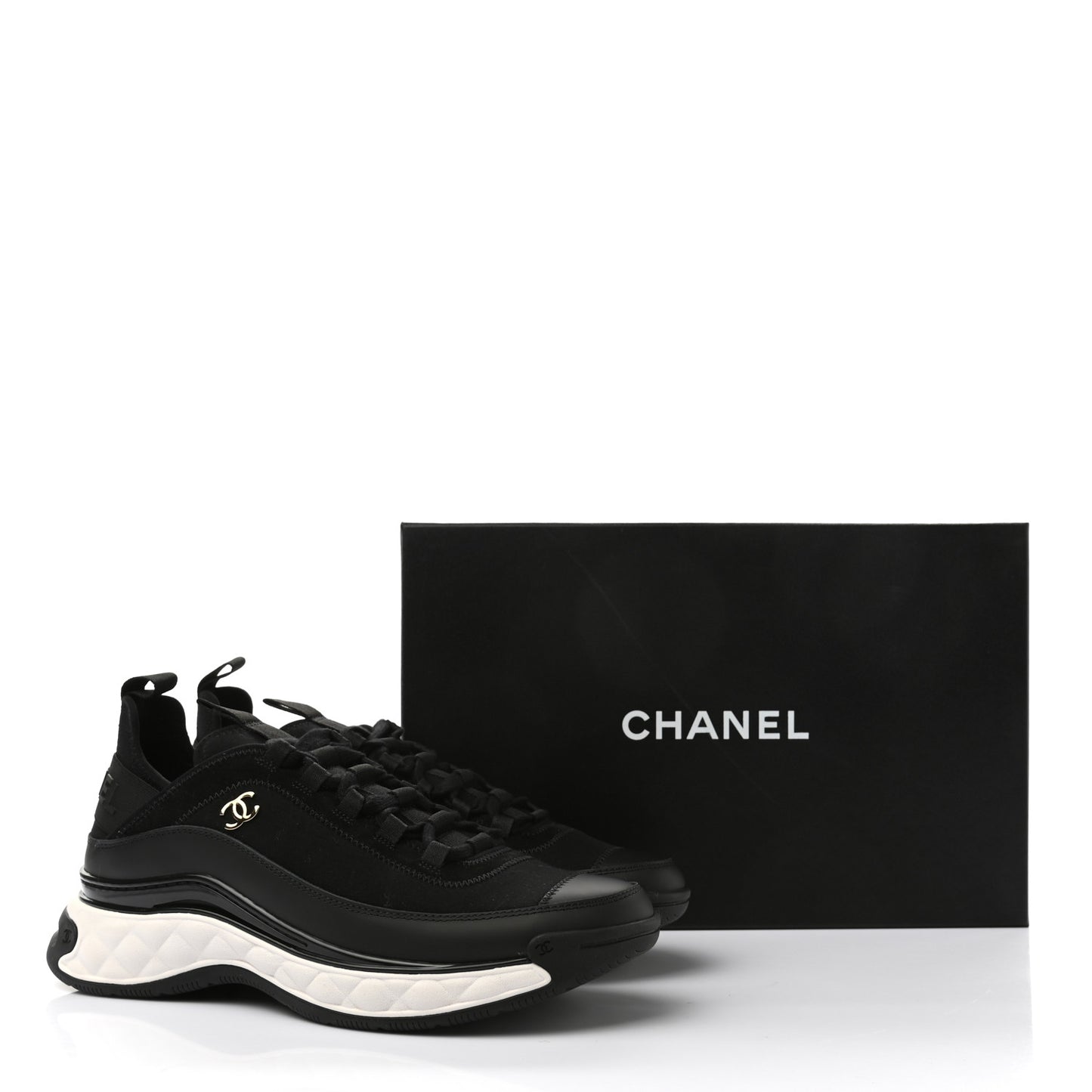 Velvet Calfskin Mixed Fibers CC Sneakers 40 Black