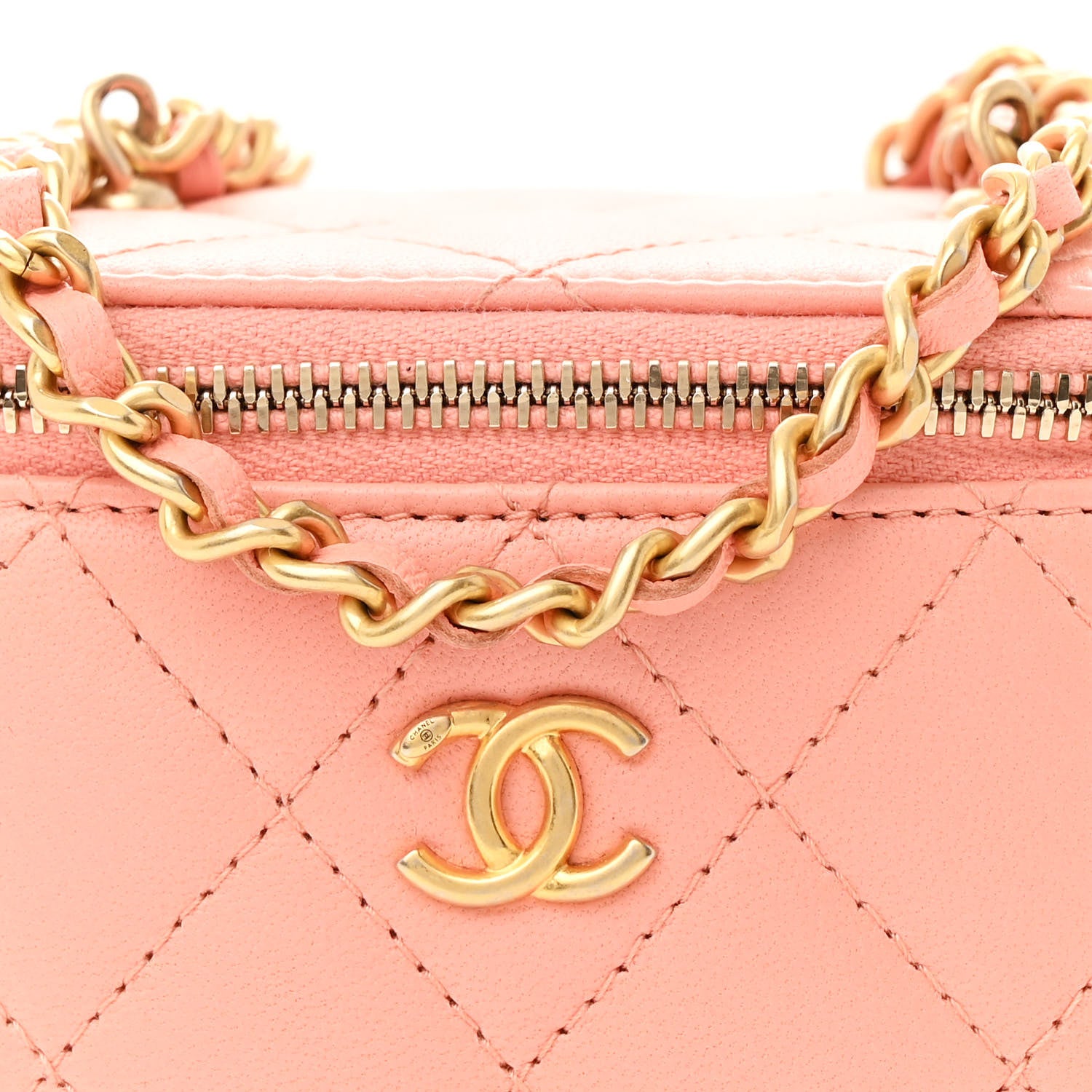 Chanel Lambskin Quilted Pearl Crush Mini Vanity Case With Chain Coral 8 of 12