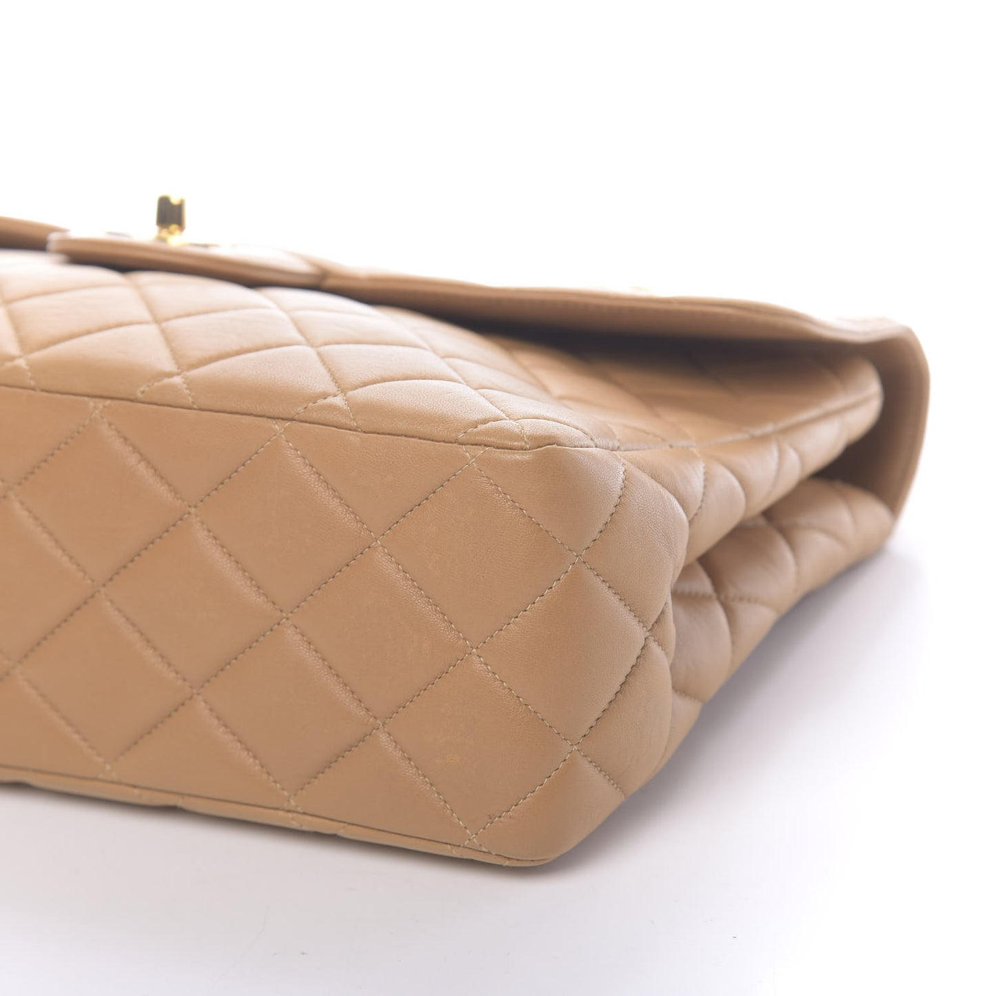 Lambskin Quilted Maxi Single Flap Beige
