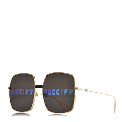 Gucci Metal Rectangular Guccify Frame Sunglasses GG0414S Gold 1 of 9