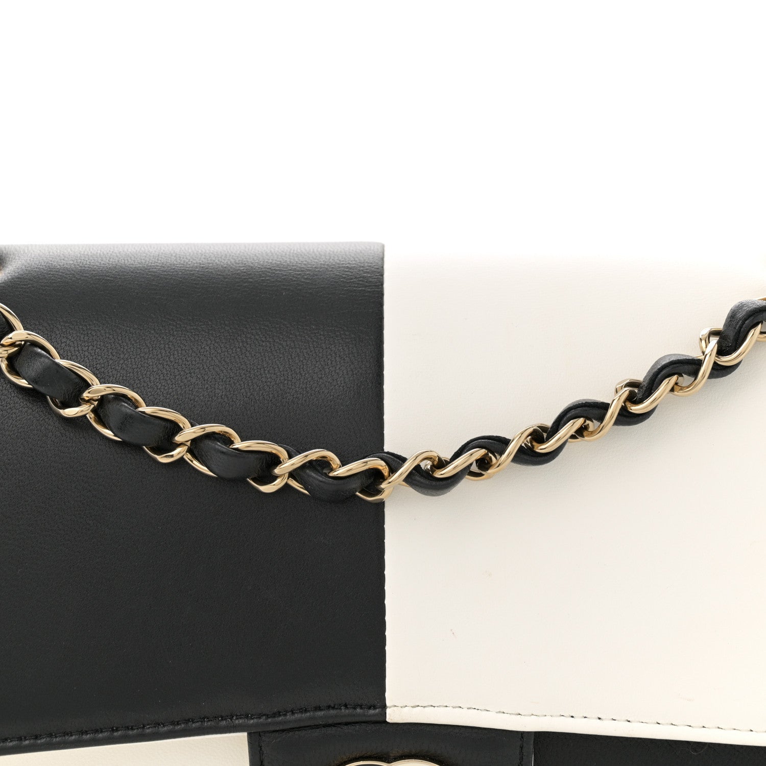 Chanel Lambskin Geometric Patchwork Medium Double Flap White Black 8 of 13