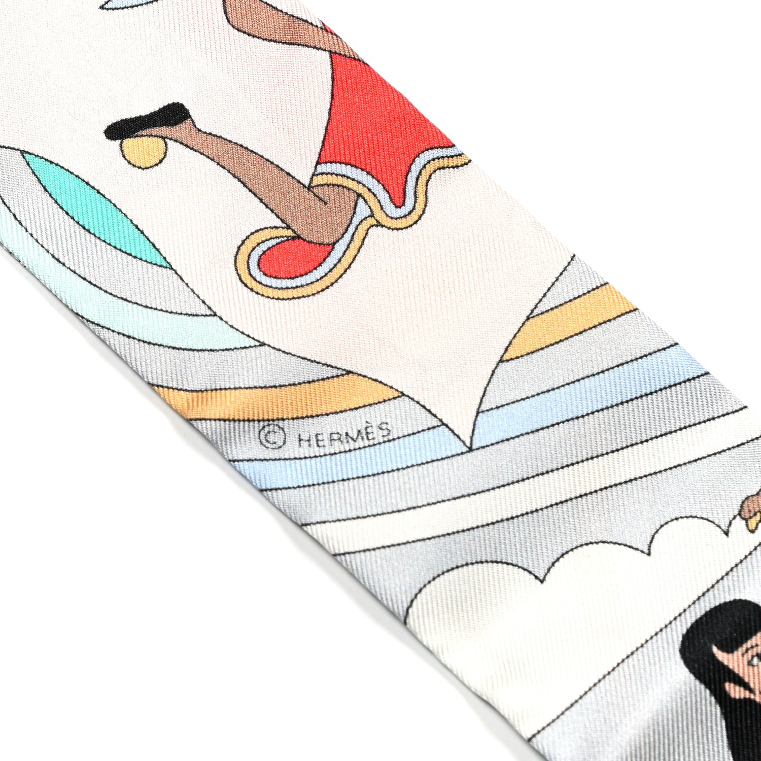 Hermes Silk Carres Volants Twilly Grenadine Gris Perle Rose Pale 3 of 4