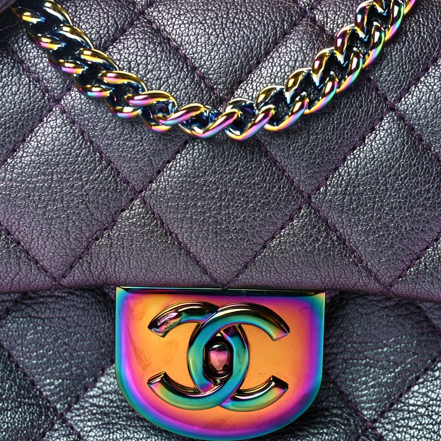 Chanel Iridescent Goatskin Quilted Small Double Carry Waist Chain Flap Purple 7 of 9