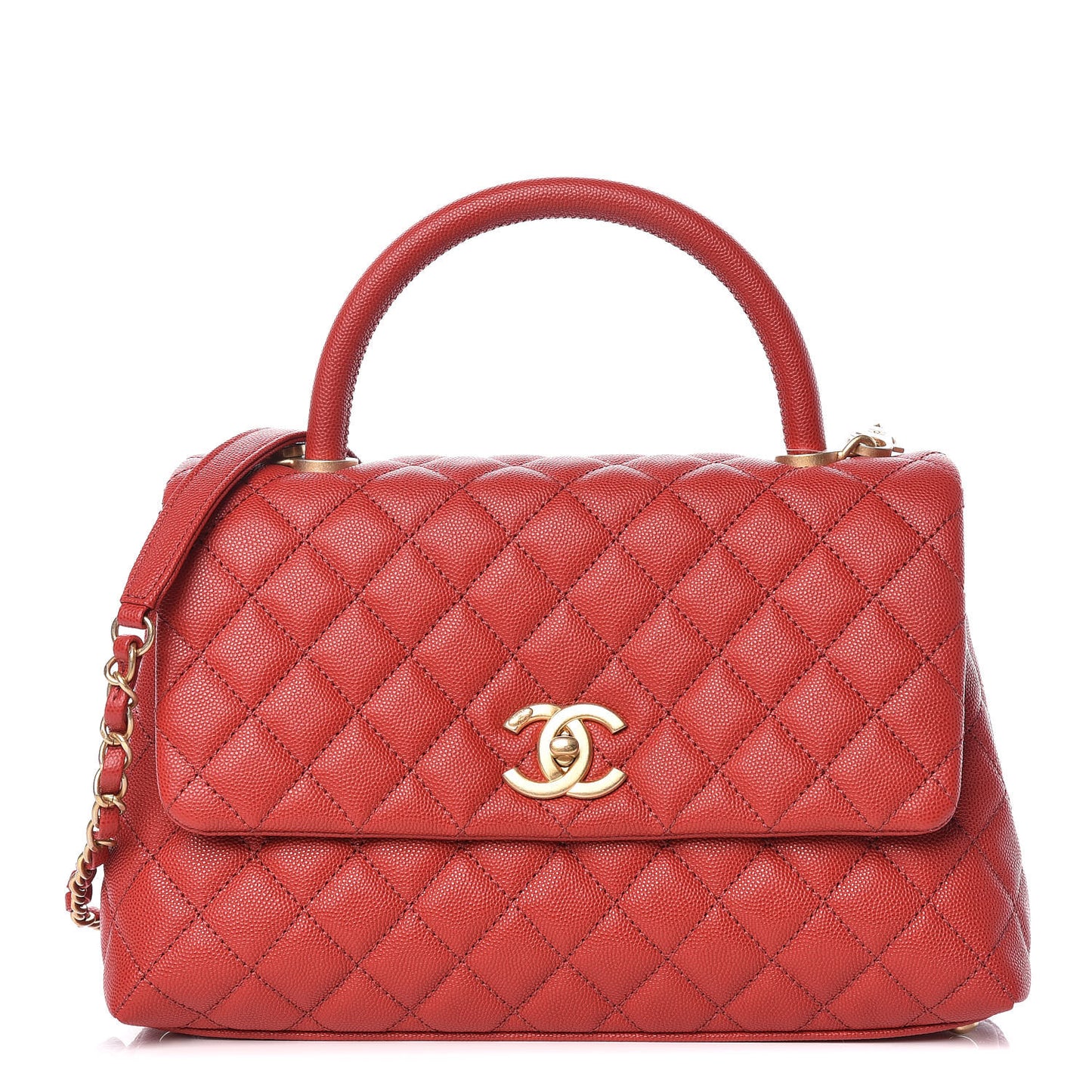 Caviar Quilted Small Coco Handle Flap Red
