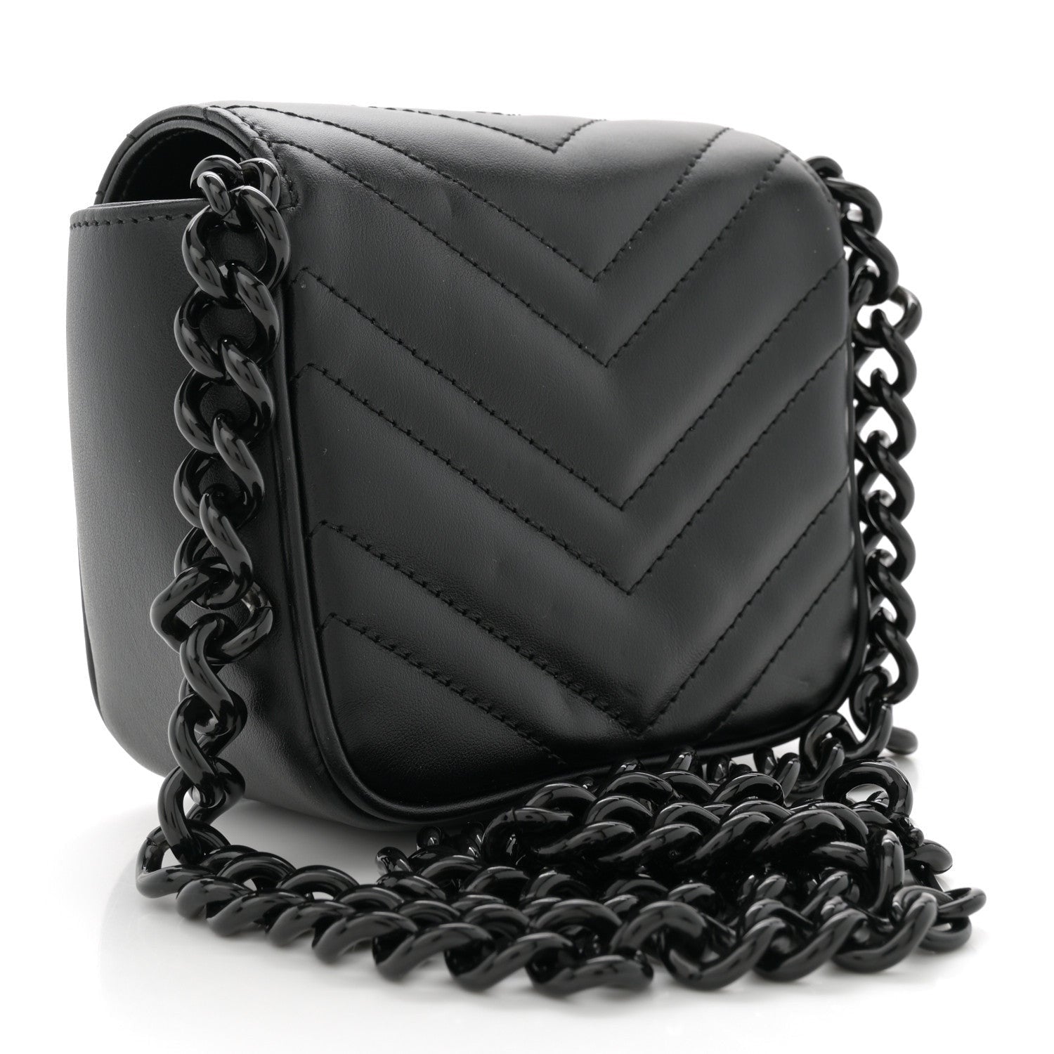 Gucci Calfskin Matelasse Monochrome GG Marmont Chain Mini Belt Bag Black 3 of 7
