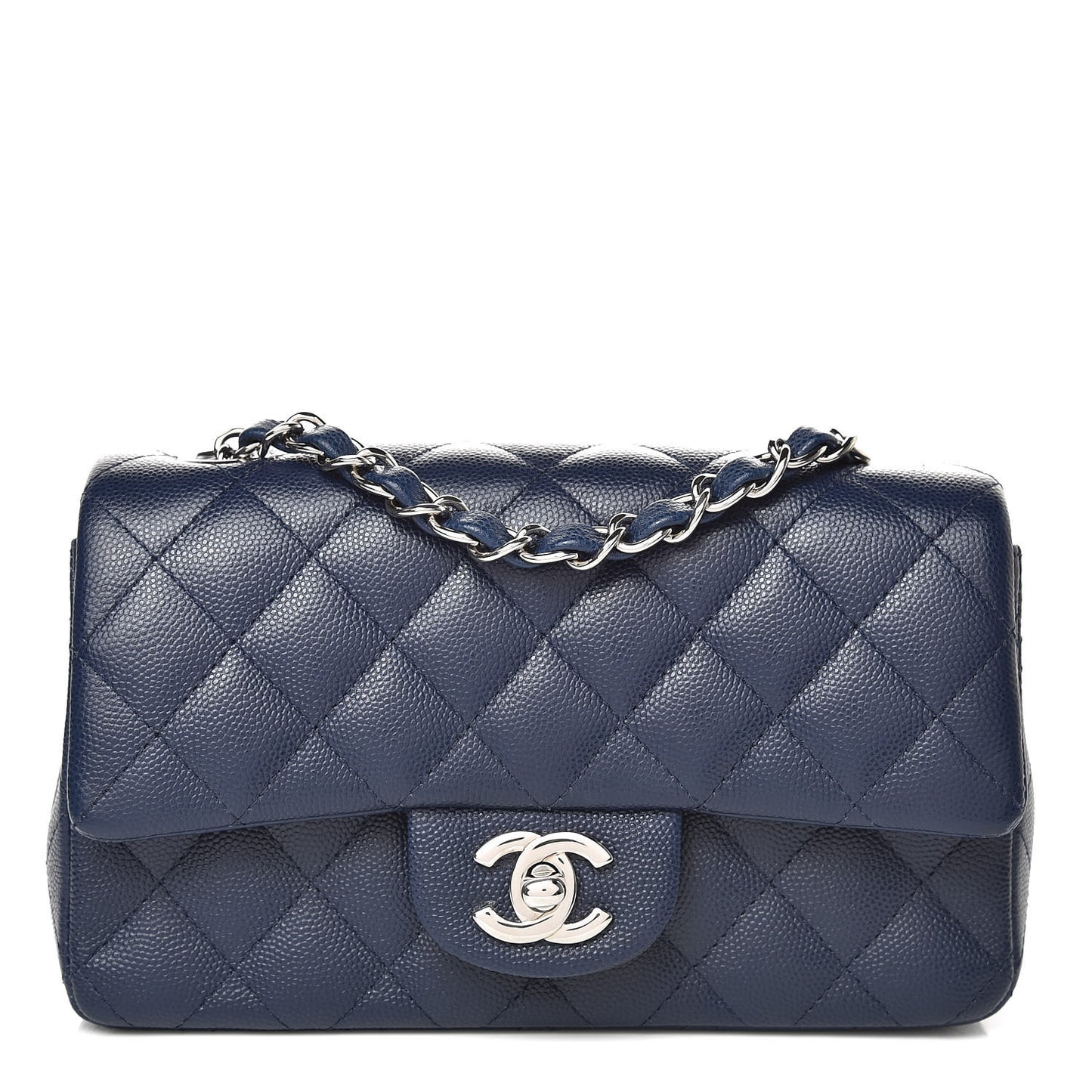 Caviar Quilted Mini Rectangular Flap Navy