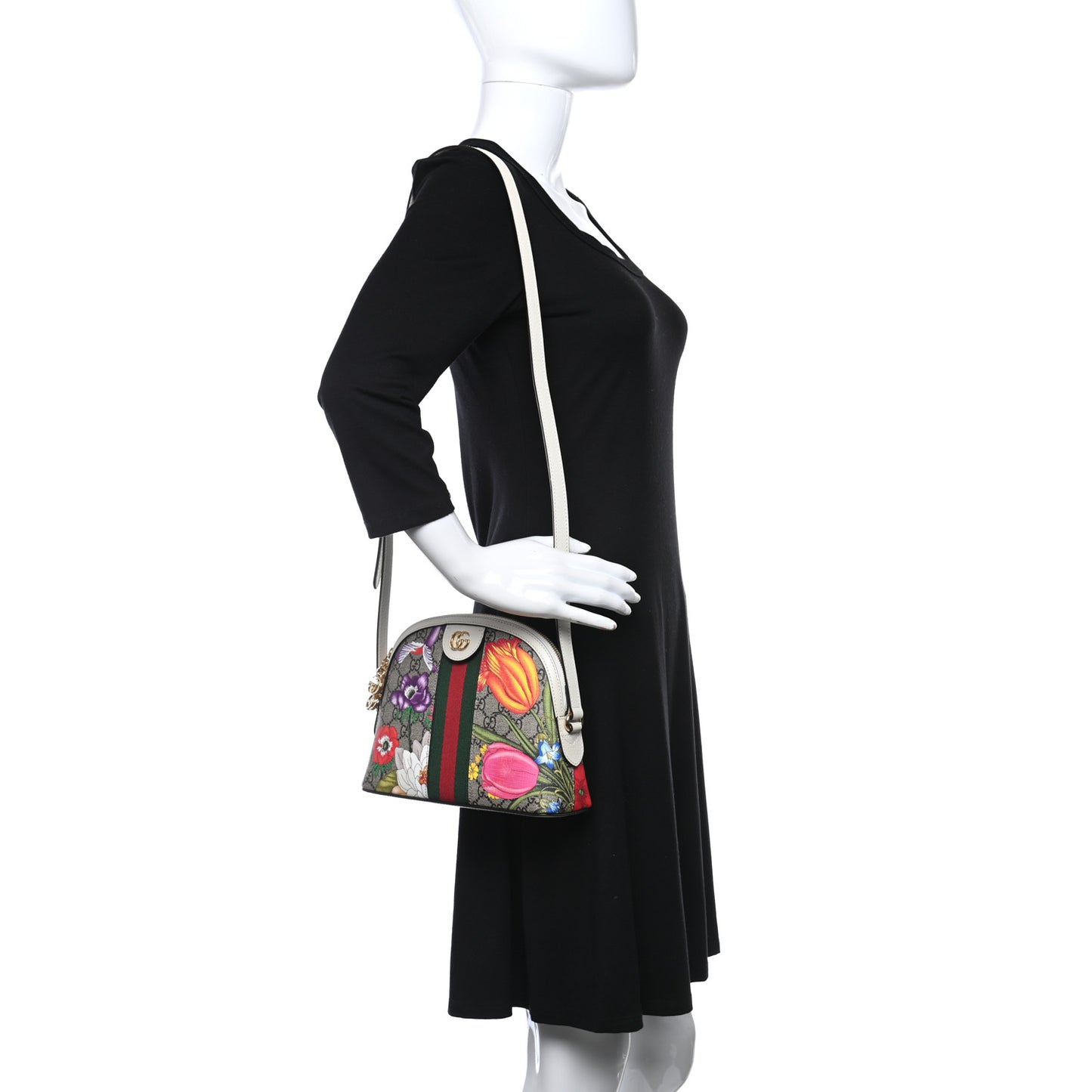 GG Supreme Monogram Flora Web GG Small Ophidia Dome Shoulder Bag White