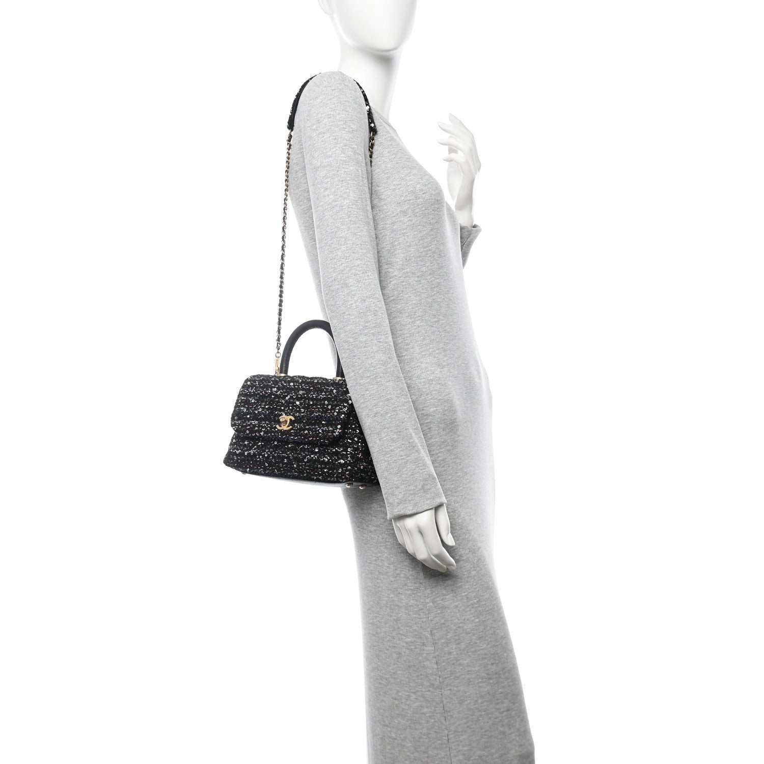 Chanel Tweed Sequin Mini Coco Handle Flap Black 2 of 7