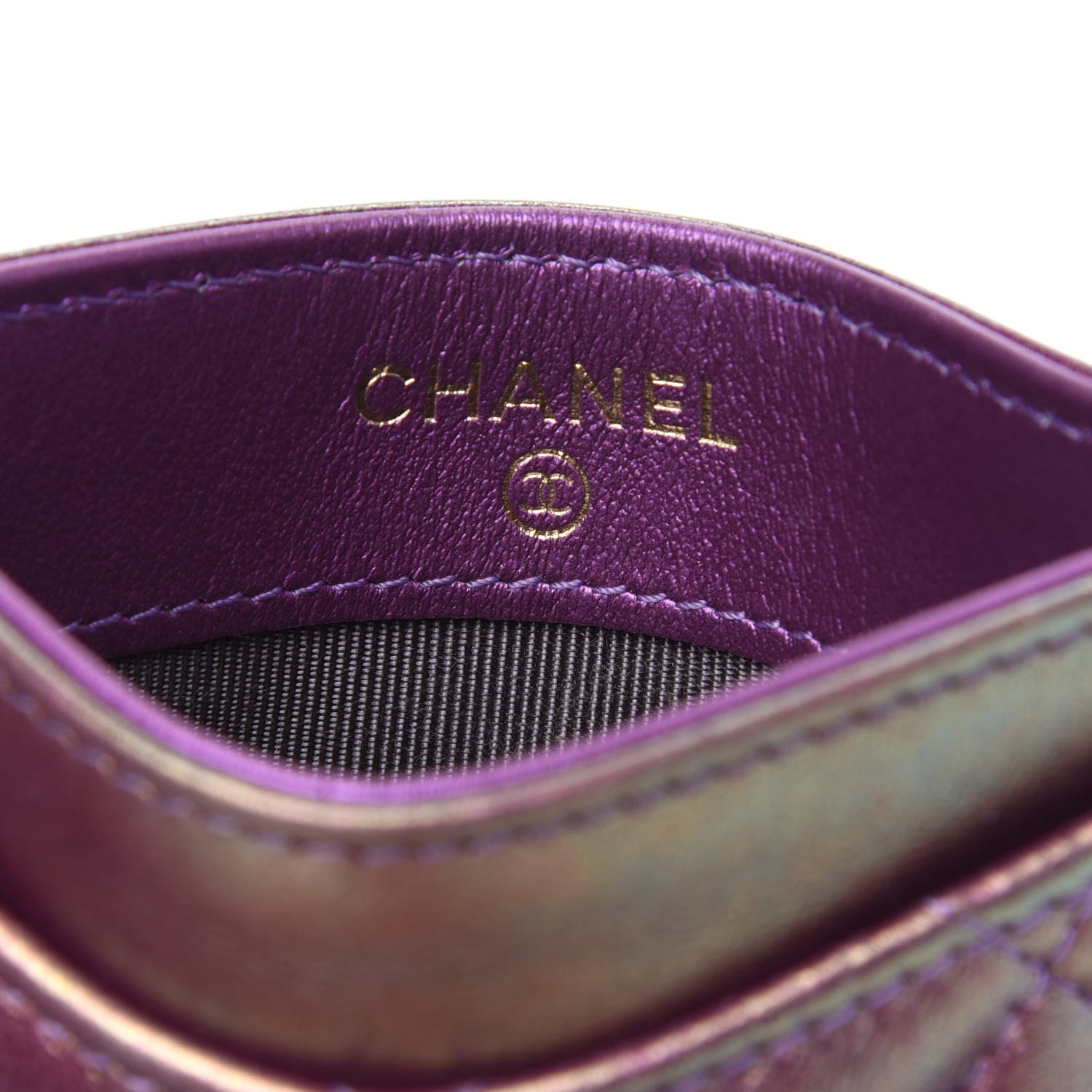 Chanel Iridescent Lambskin Quilted Card Holder Purple 6 of 14
