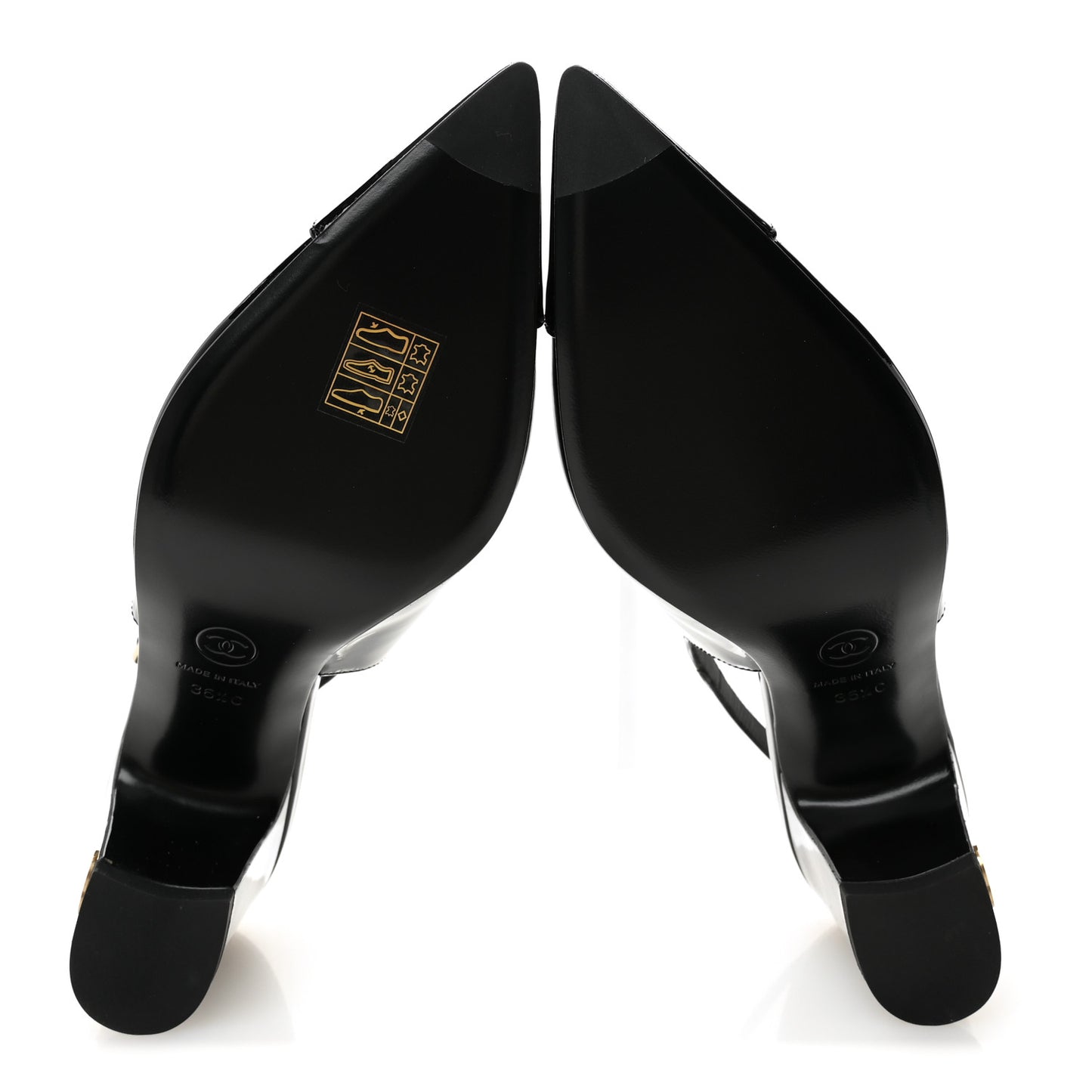 Patent Calfskin Cap Toe CC Slingback Pumps 36.5 Black