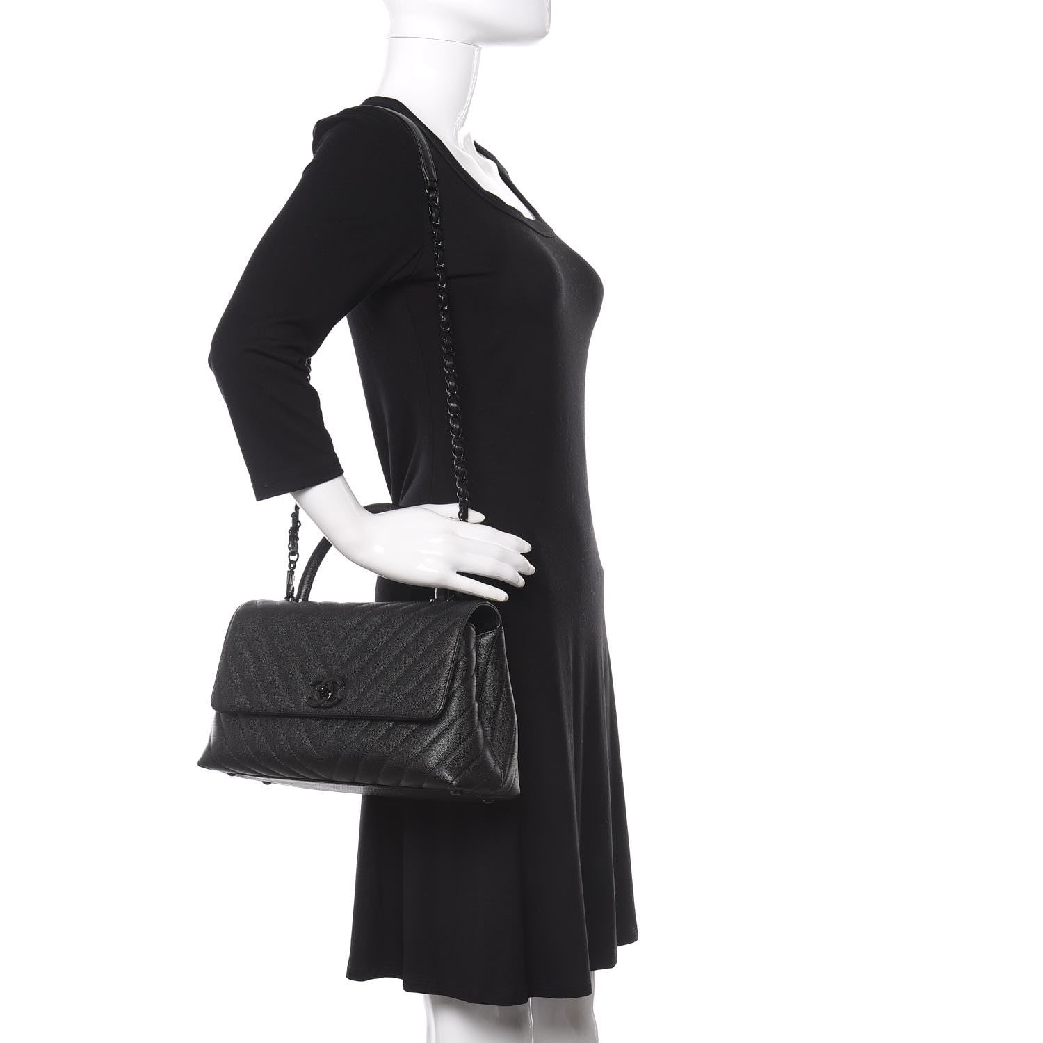 Chanel Caviar Chevron Quilted Small Coco Handle Flap So Black 2 of 11