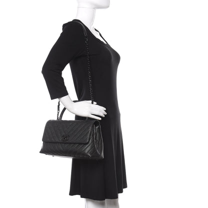 Chanel Caviar Chevron Quilted Small Coco Handle Flap So Black 2 of 11