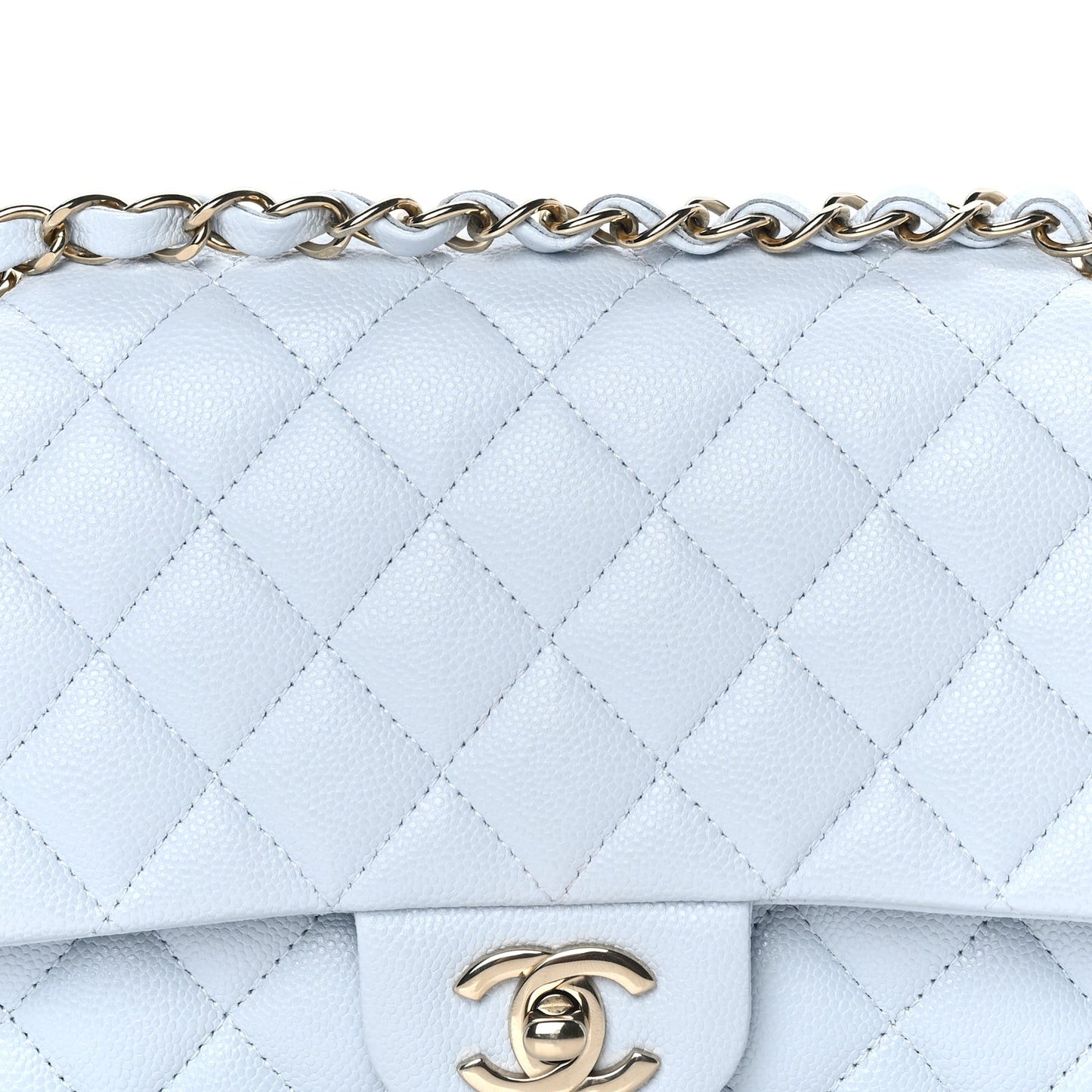 Caviar Quilted Medium Double Flap Light Blue