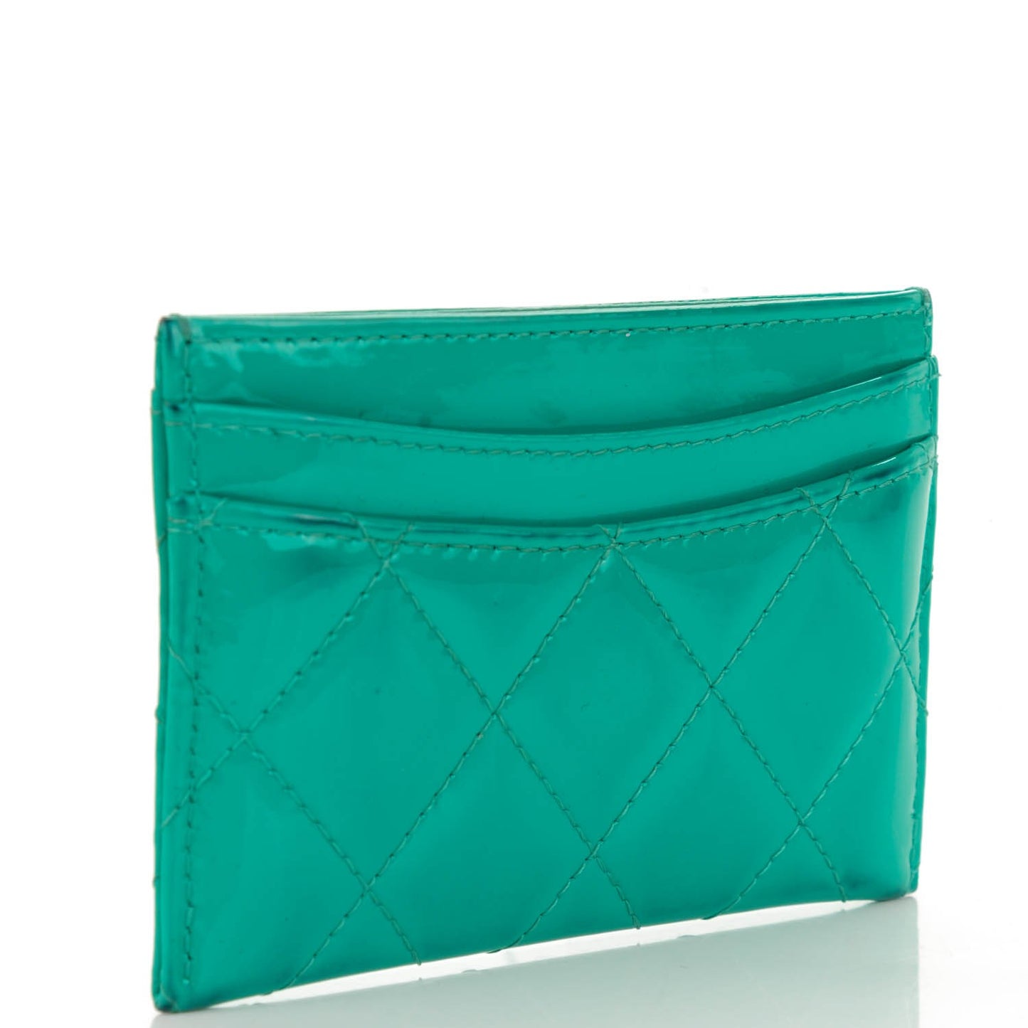 Patent Quilted Card Holder Green