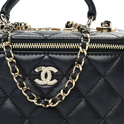 Chanel Lambskin Crystal Quilted Trendy Small Top Handle Vanity Case With Chain Black 7 of 9