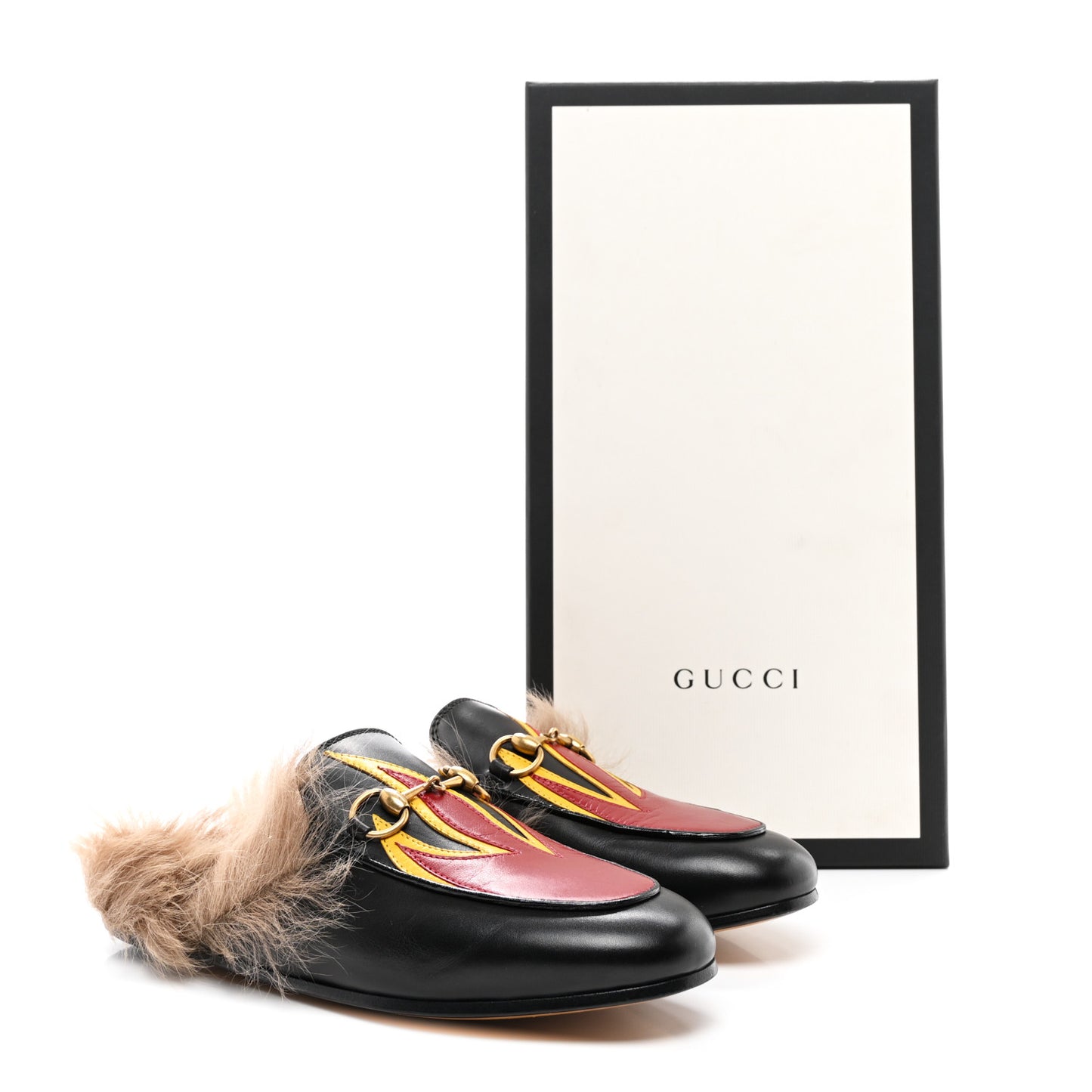 Calfskin Fur Flame Princetown Slippers 35 Black