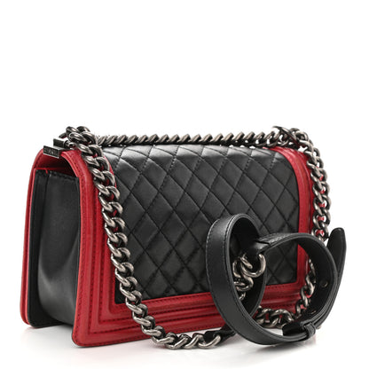 Chanel Lambskin Quilted Medium Boy Flap Black Red 3 of 9