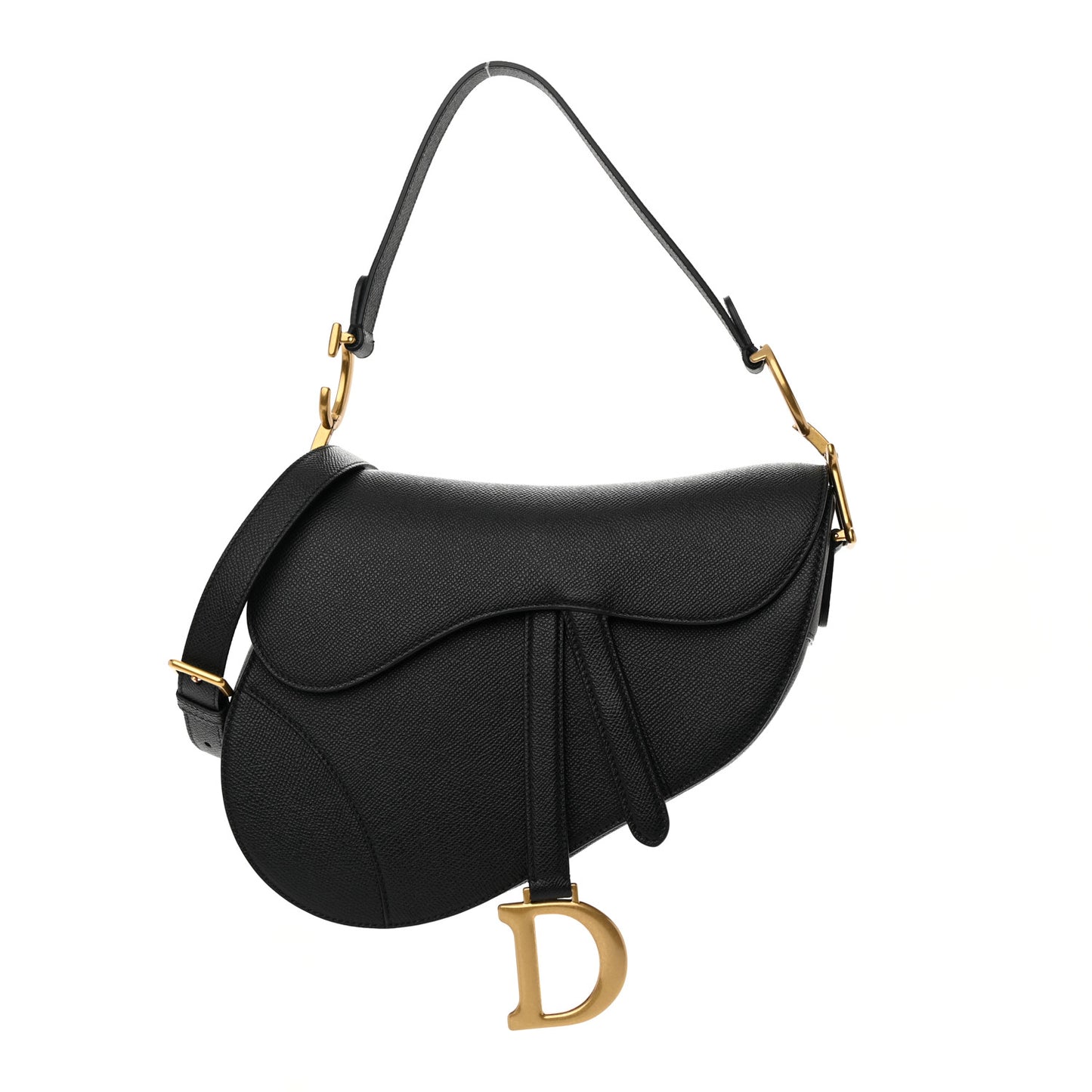 Grained Calfskin Saddle Bag With Strap Black