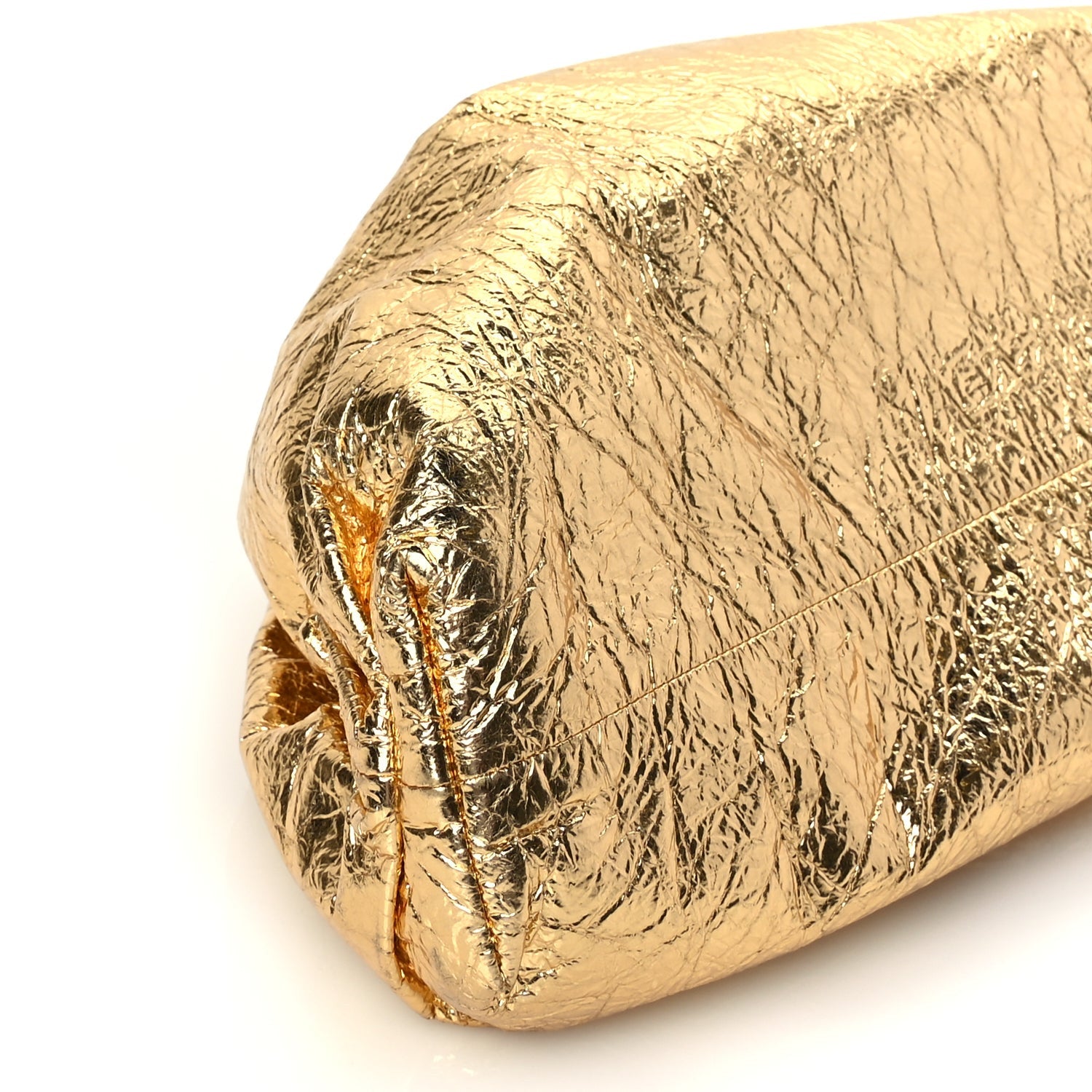 Bottega Veneta Metallic Crinkled Lambskin The Pouch Oversized Clutch Oro 8 of 9