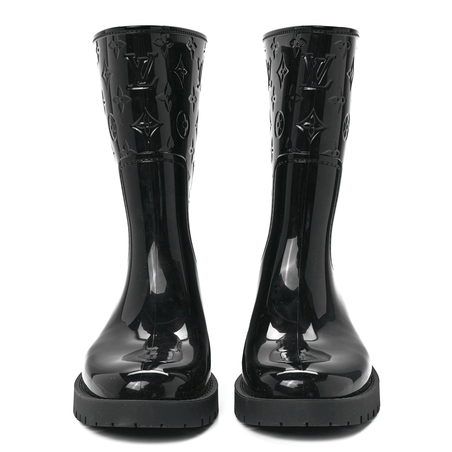 Louis Vuitton Rubber Embossed Monogram Drops Flat Half Boots 37 Black 2 of 7