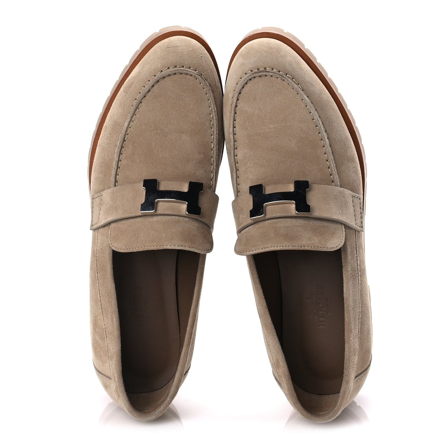 Suede Goatskin Womens Faubourg Loafers 37 Beige Argile Beige Argile