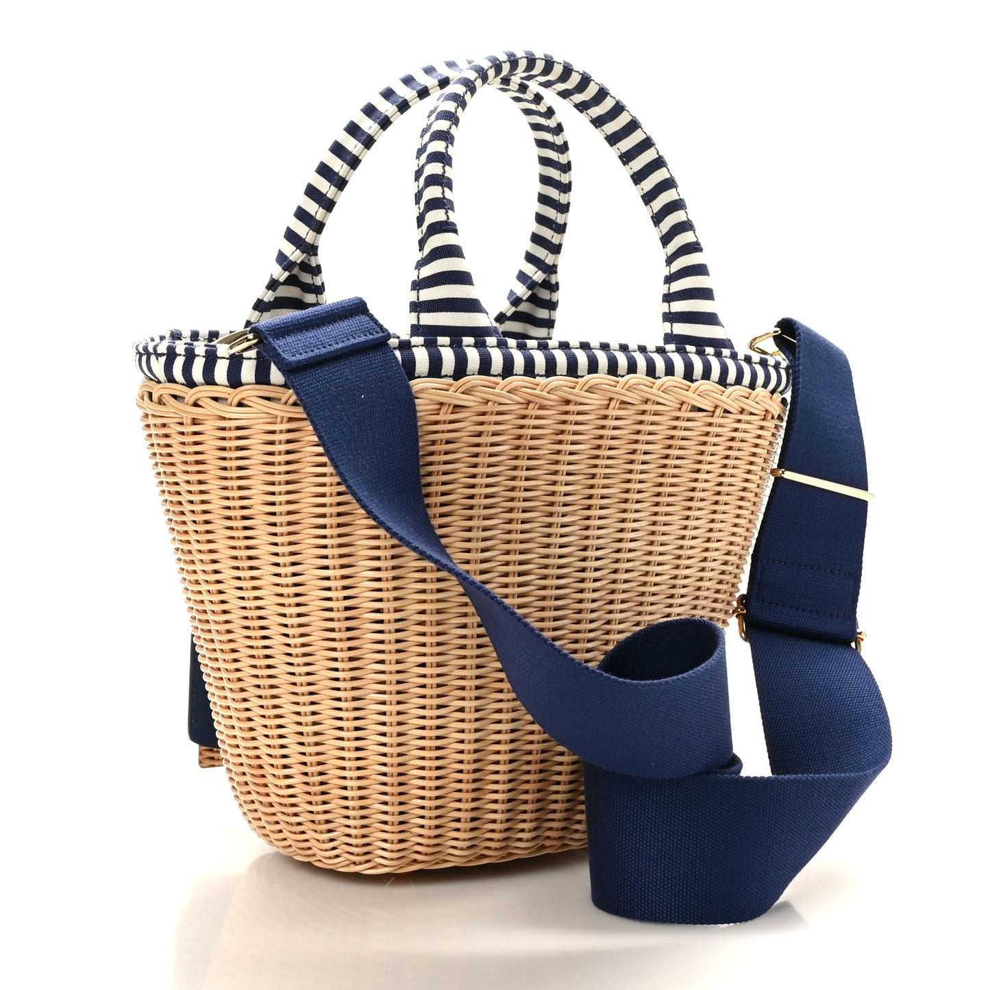 Wicker Canvas Shoulder Bag Naturale Bluette