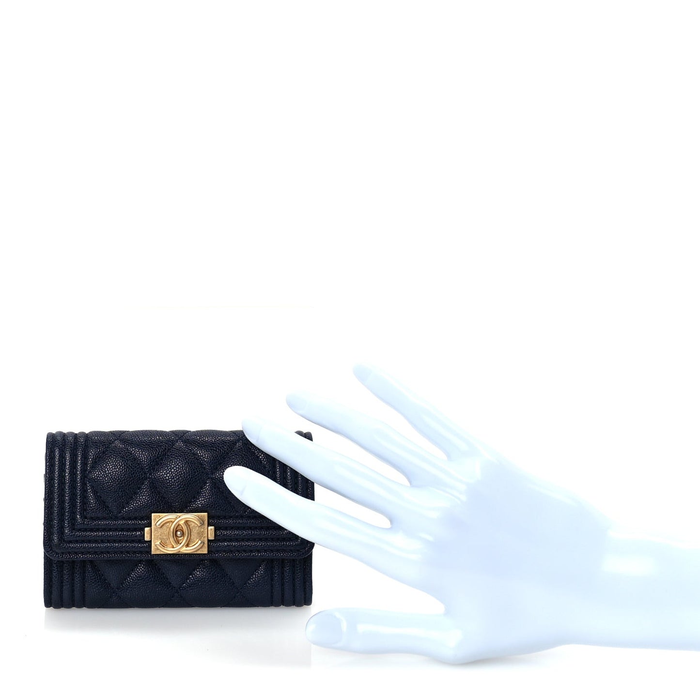 Caviar Quilted Boy Flap Card Holder Navy