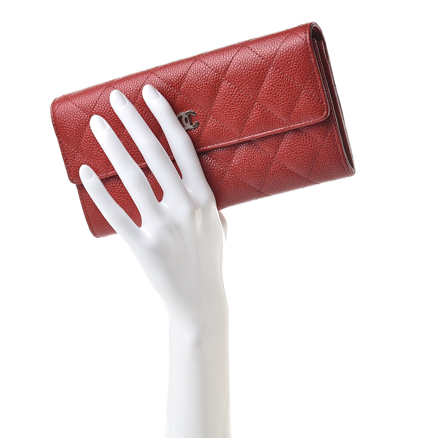 Caviar Quilted Large Gusset Flap Wallet Red
