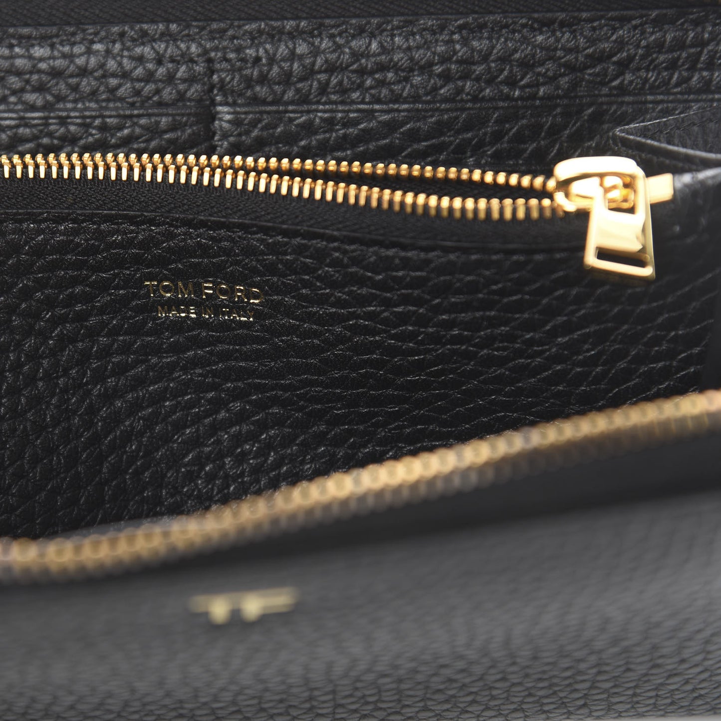 Grained Calfskin TF Zip Around Wallet Black