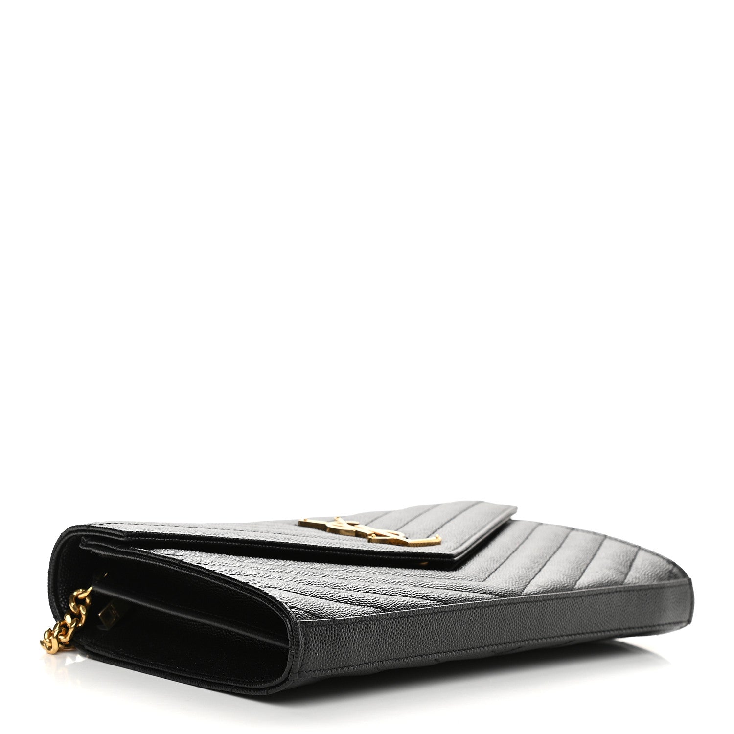 Saint Laurent Grain De Poudre Matelasse Chevron Monogram Chain Wallet Black 4 of 9