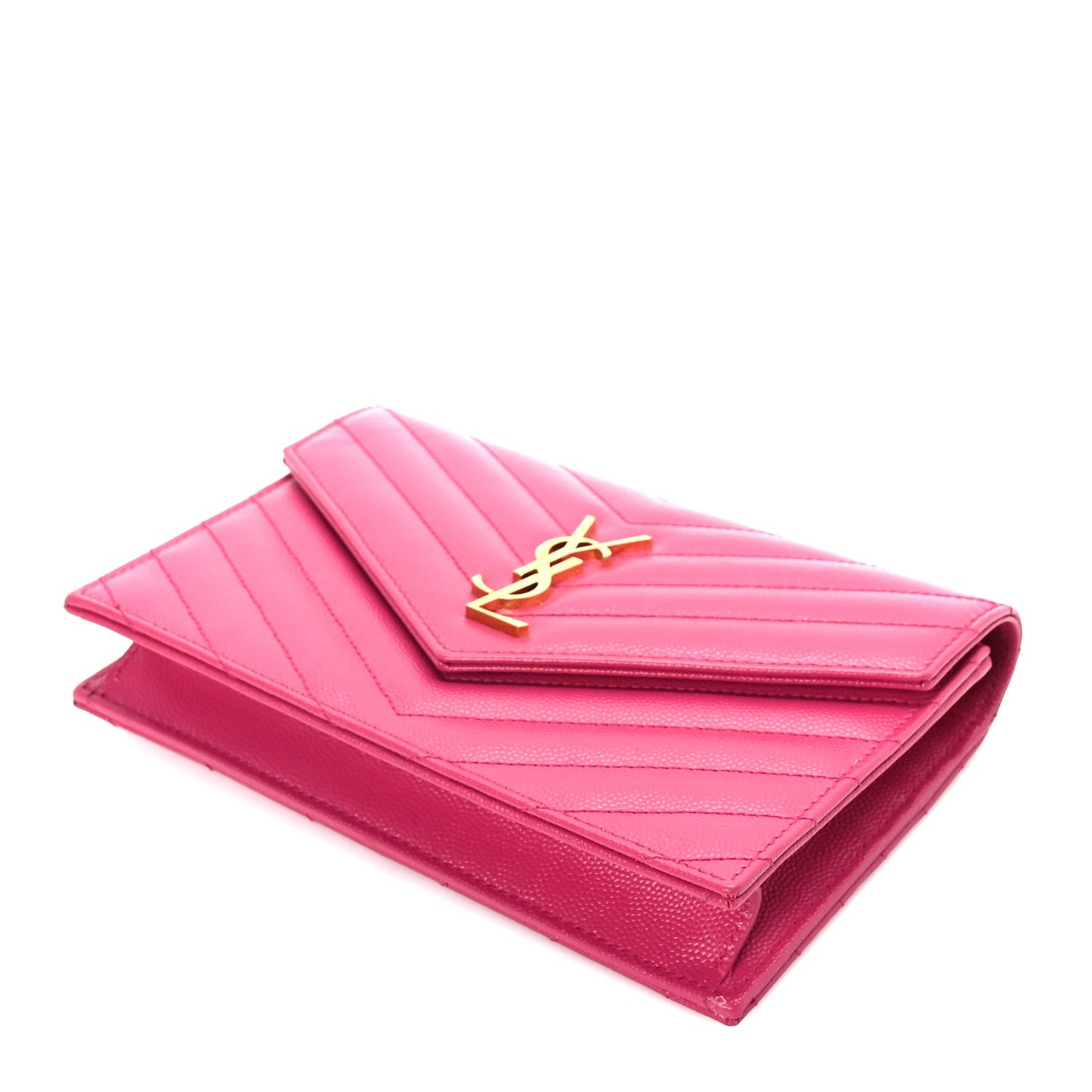 Grain De Poudre Matelasse Chevron Monogram Envelope Chain Wallet Fresh Fuchsia