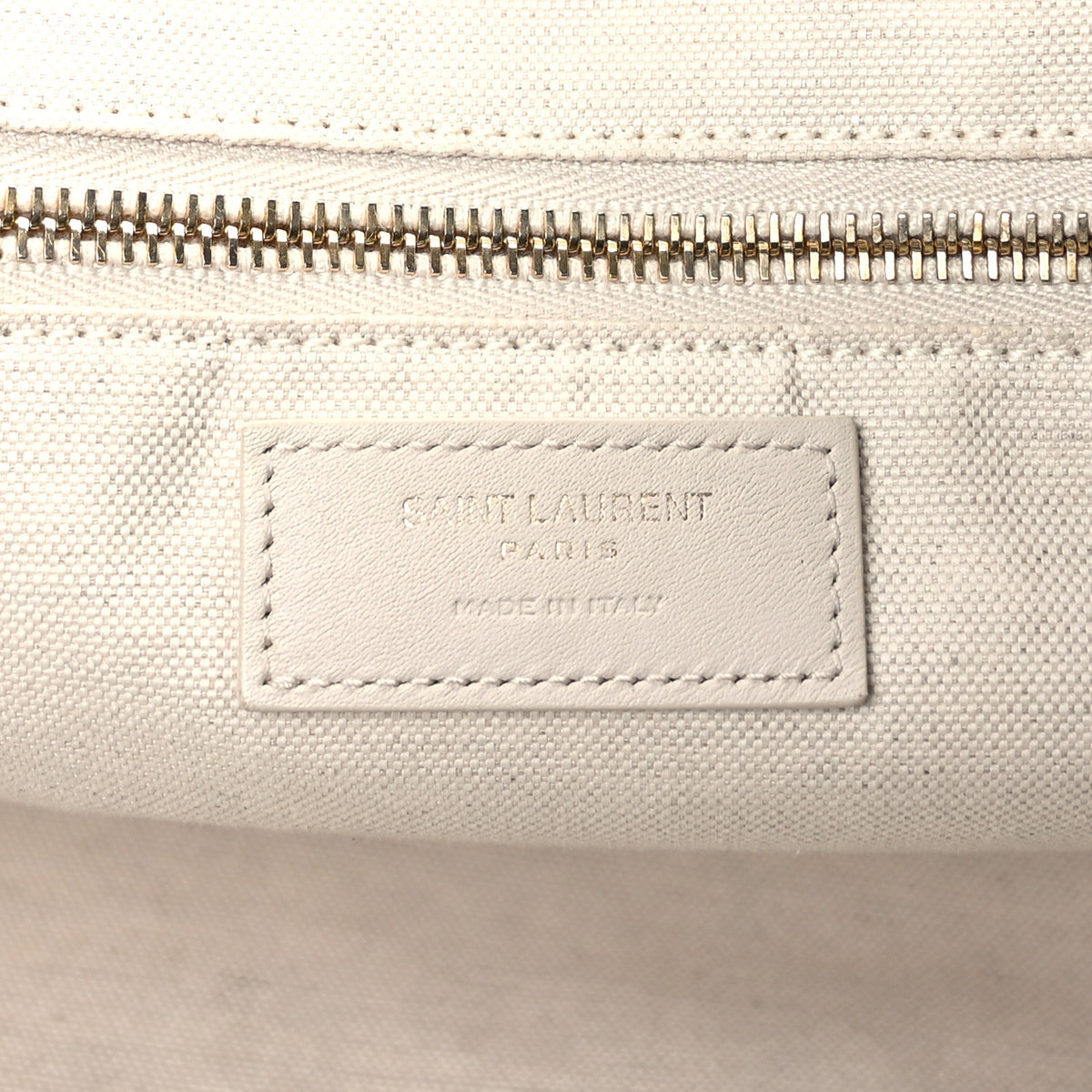 Saint Laurent Cotton Linen Calfskin Striped Rive Gauche Tote Water Green 5 of 8