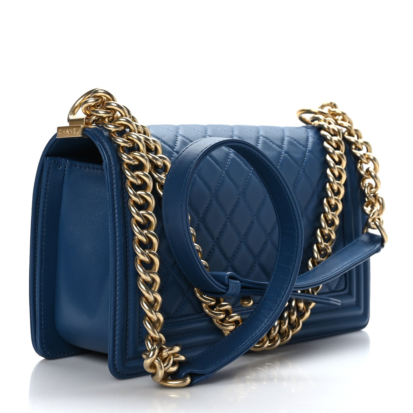 Lambskin Quilted Medium Boy Flap Blue