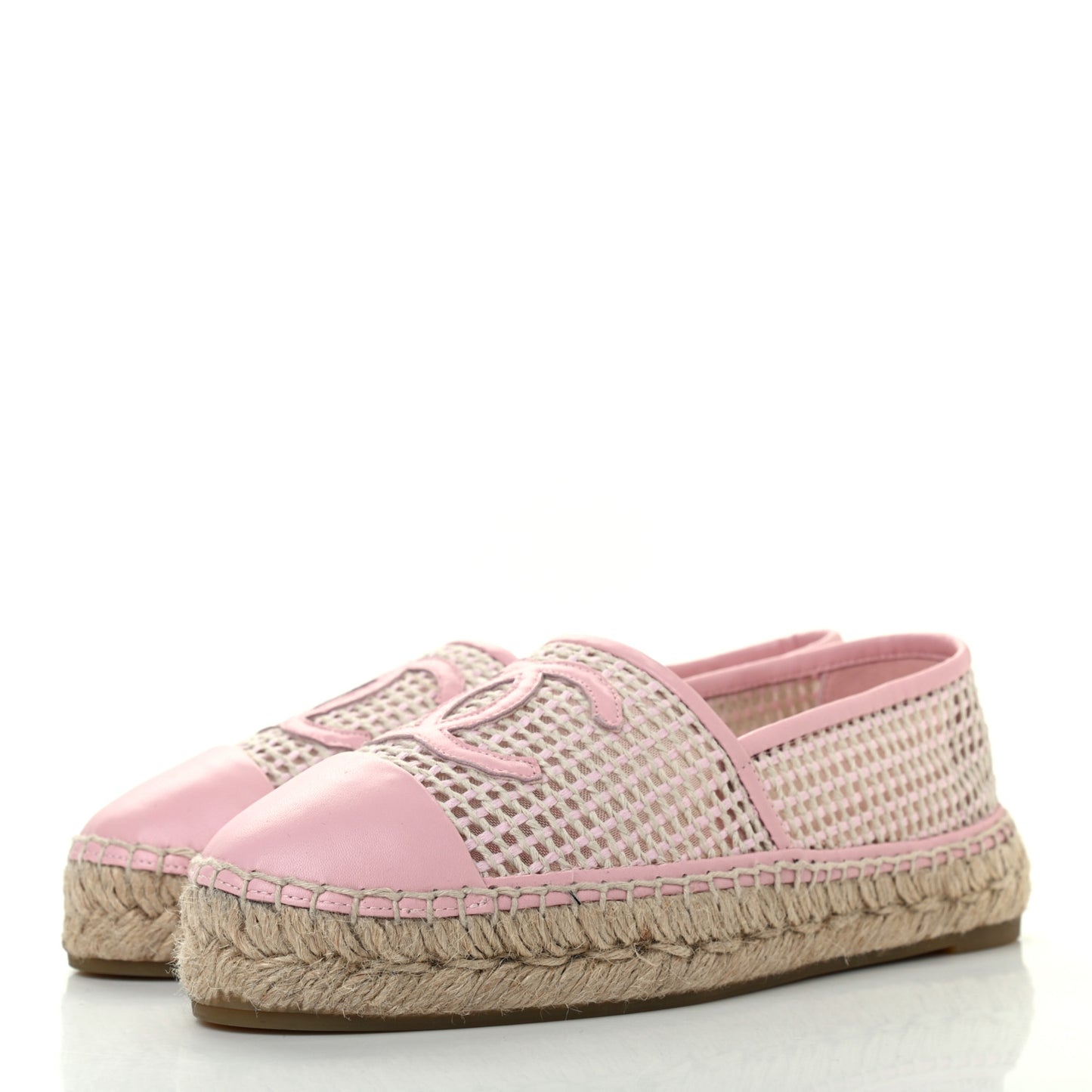 Mesh Lambskin CC Espadrilles 37 Light Pink Beige