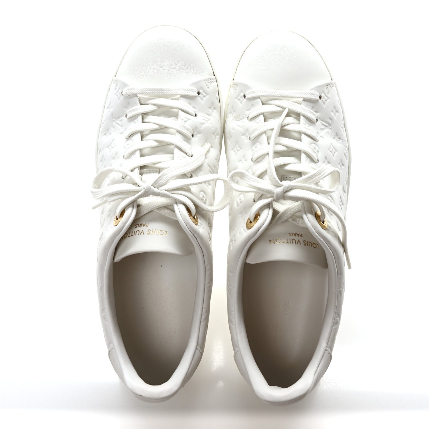 Calfskin Monogram Embossed Front Row Sneakers 40 White